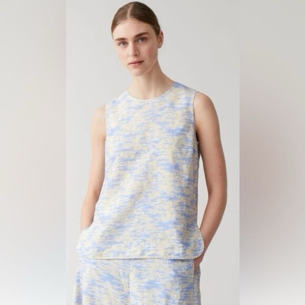 COS Light Yellow & Blue Sleeveless Top Linen Blend Size 6